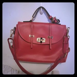 Pink leather handbag